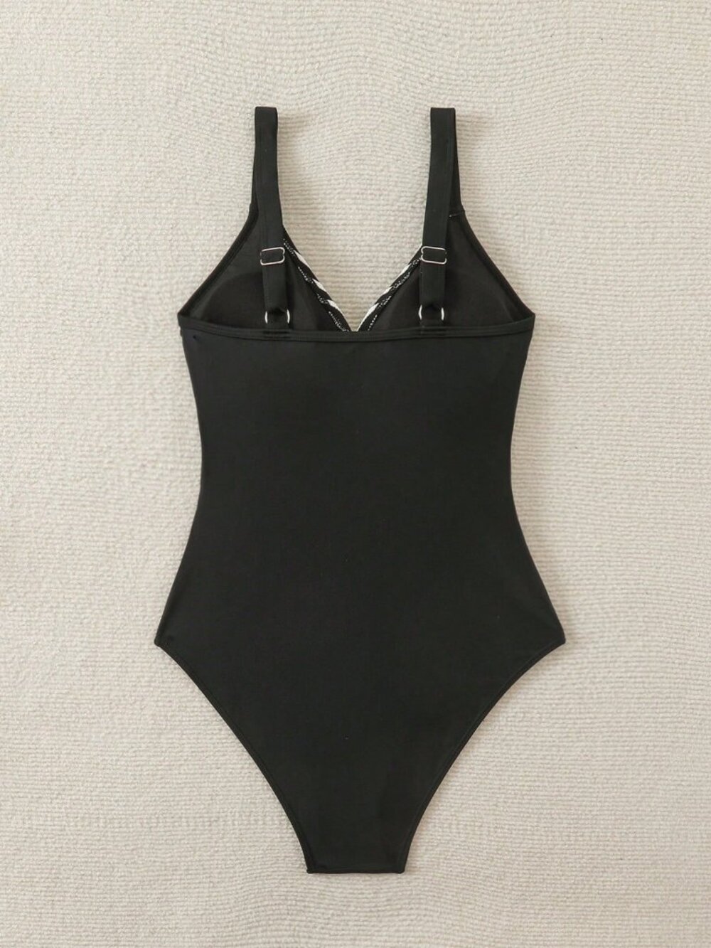 Black And White Casual Women's Striped Crisscross Front One-Piece Suit - Picture 5 of 7